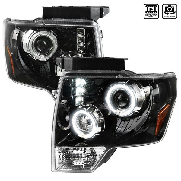 Spec-D Tuning 09-14 Ford F150 Dual Halo LED Pro Headlights 2LHP-F15009BK-TM - main